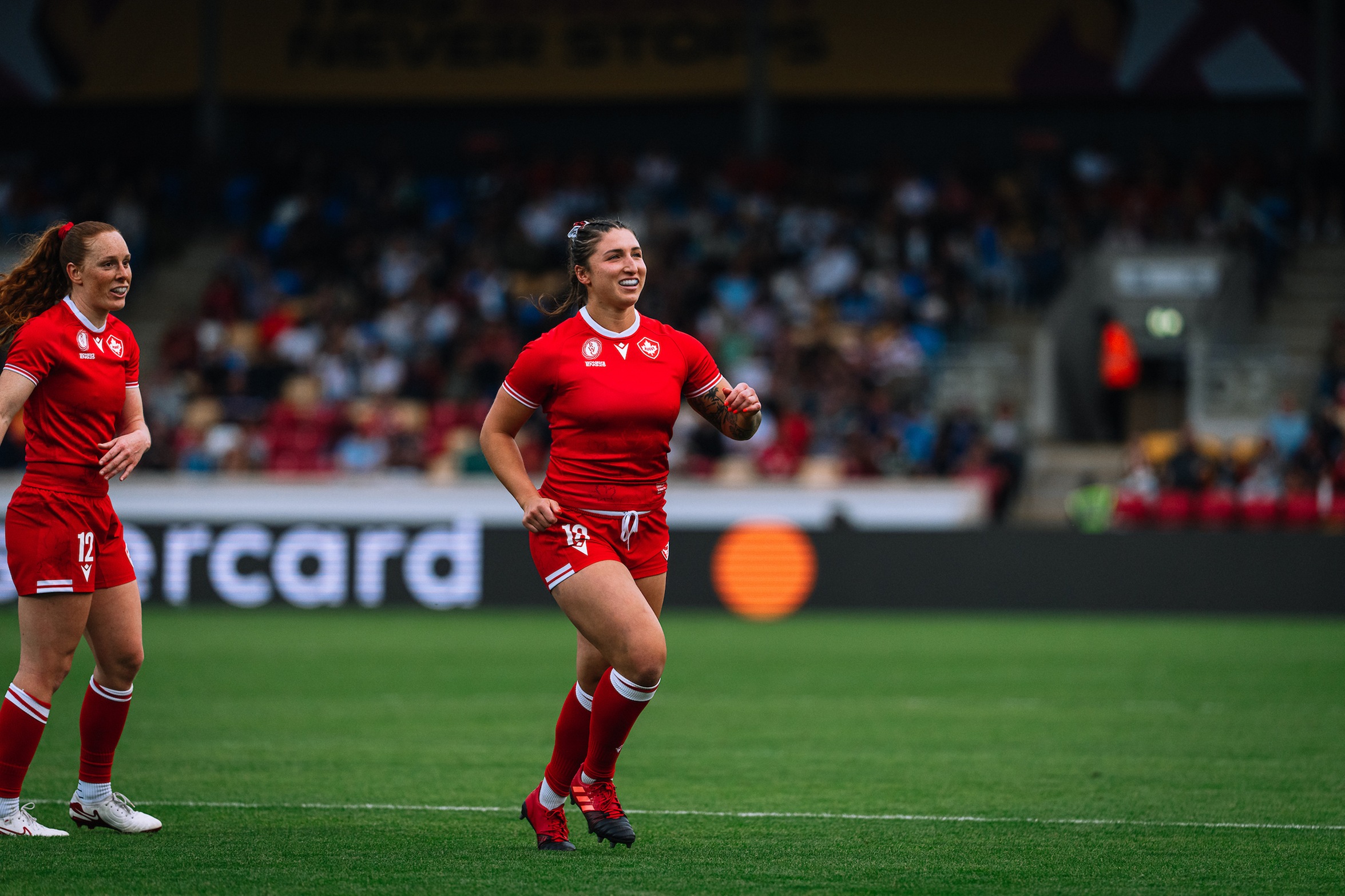 Maya Montiel in Canada red at the World Cup.