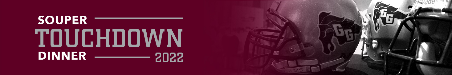 Souper Touchdown Dinner 2022 text with photo of football helmets